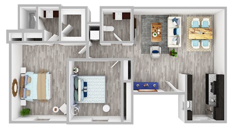 Floor plan for 2 beds, 2 baths, 900 sqft